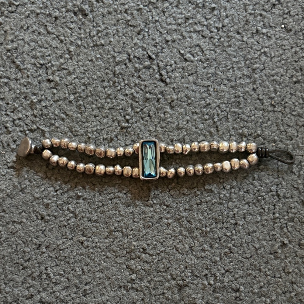 UNO de 50 Silver Beaded Bracelet with Blue Crystal